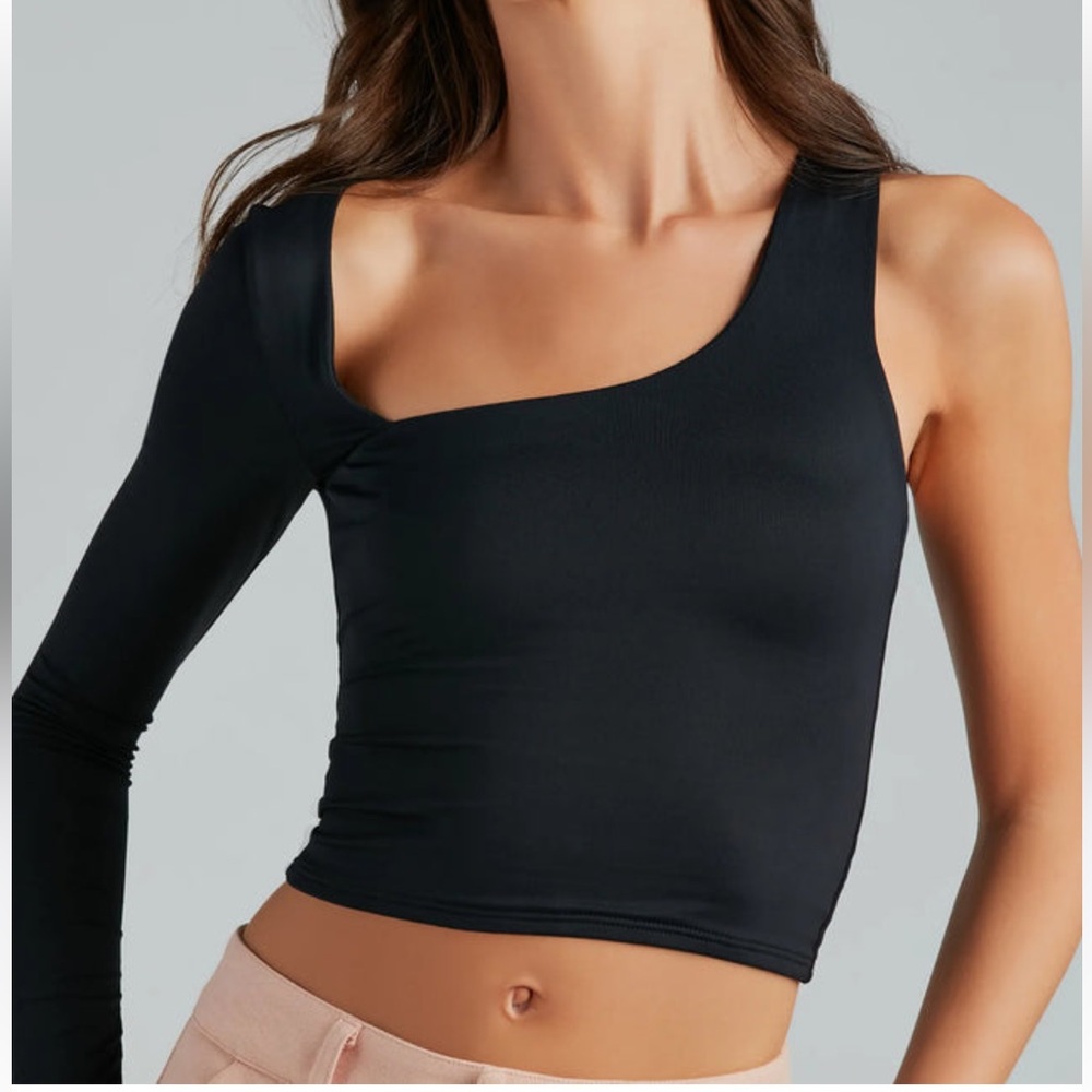 Zara Black Asymmetrical One Sleeve Top